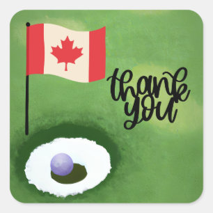 Golf Kanada Flagge und Ball für Golfer Vielen Dank Quadratischer Aufkleber