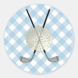 Golf Kariert Blue White Preppy Country Club Runder Aufkleber