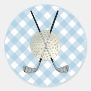 Golf Kariert Blue White Preppy Country Club Runder Aufkleber