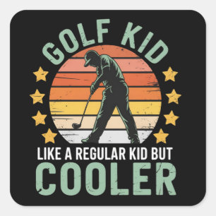 Golf Kids Lustig Junger Golfer und Golf Liebhaber  Quadratischer Aufkleber