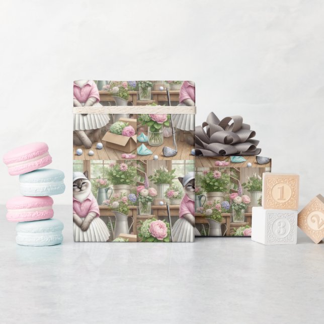 Golf Lady Golfer Thema für Katzenliebhaber Geschenkpapier (Babyparty)