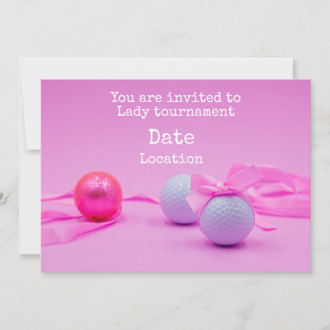 Golf Lady Turnier mit Golfball rosa Band Einladung (Vorderseite)