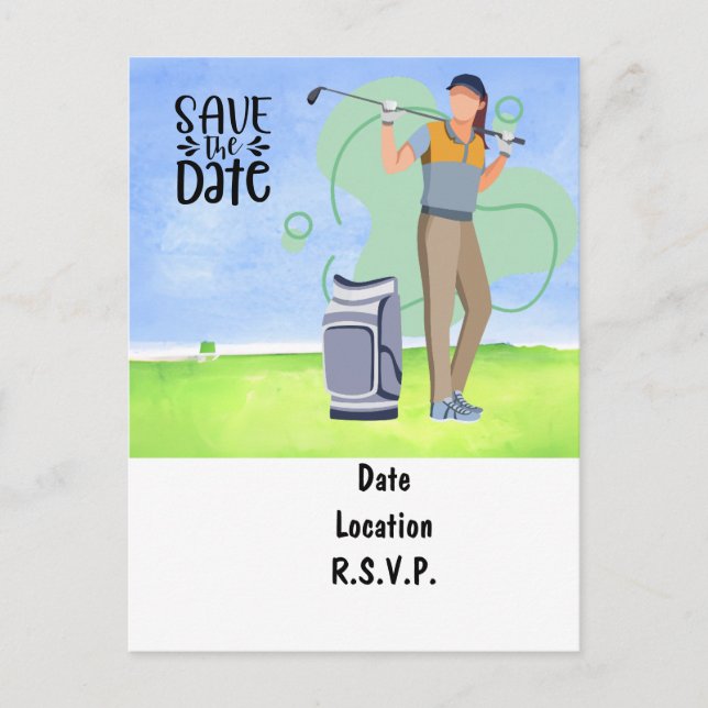 Golf Lass Par T-Shirt Party Save the Date Postkart Postkarte (Vorderseite)