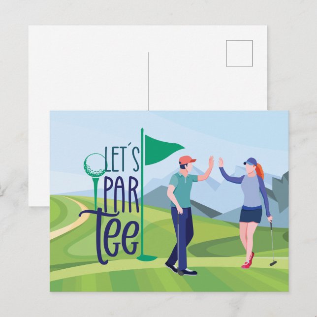 Golf lass par tee für Save the Date Golfer Party Postkarte (Vorne/Hinten)