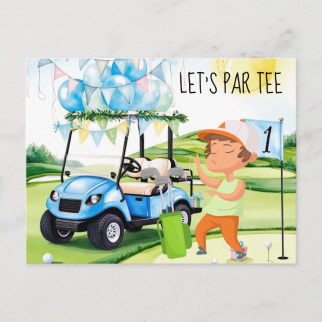 Golf Lass Par tee Golfer auf grüner Flagge Postkarte (Vorderseite)
