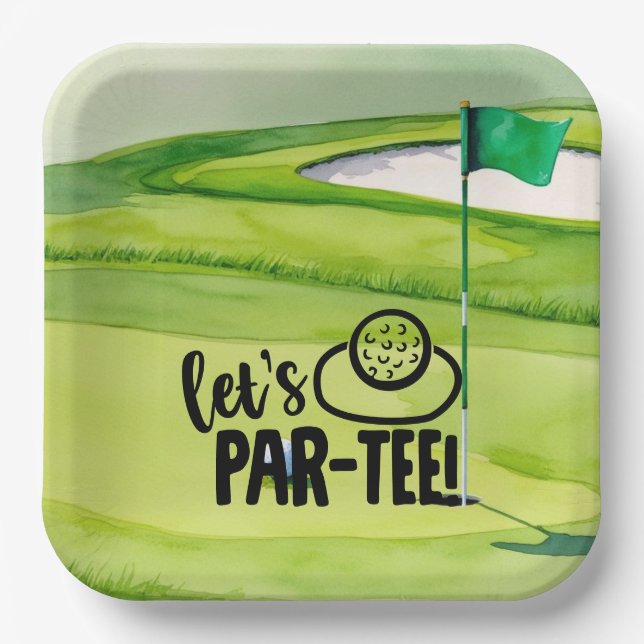 Golf Lass Par Tee mit Golfflagge auf grün weiß Pappteller (Vorderseite)