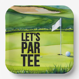 Golf Lass Par Tee mit Golfflagge auf grün weiß Pappteller