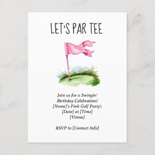 Golf Lass Par Tee mit Golfflagge auf grünem Invita Postkarte