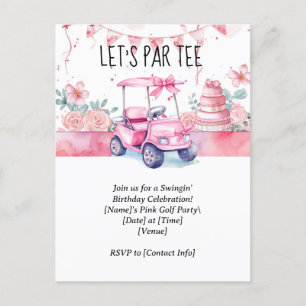 Golf Lass Par Tee mit rosa Golfwagen für Mädchen Postkarte