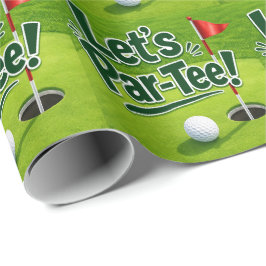 Golf Lass uns Abschlagen mit Golf Flagge auf Grün  Geschenkpapier