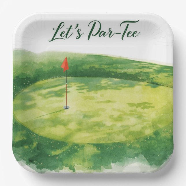 Golf Lass uns Abschlagen mit Golf Flagge auf Grün  Pappteller (Vorderseite)