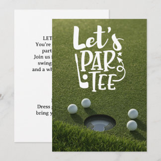 Golf lässt Abschlag Golfball auf grünem Gras Einladung