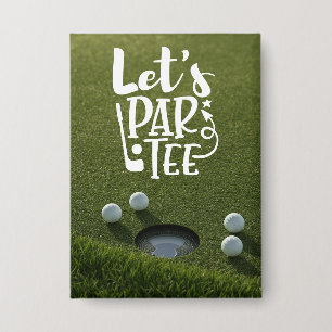 Golf lasst uns Abschlag Golfball auf grünem Gras Button