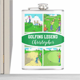 Golf Legende mit 4 schönen Cartoon Golf Flachmann
