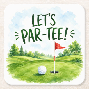 Golf Let’s Par tee mit Golf-Flagge auf grünem Weiß Rechteckiger Pappuntersetzer