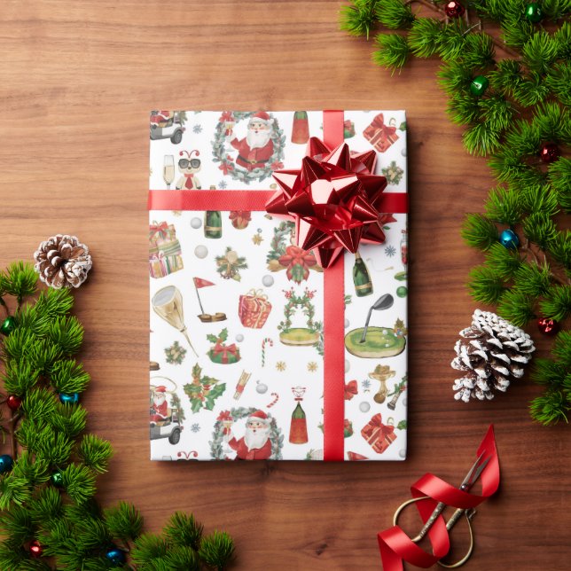 Golf „Let’s Par-Tee“ Weihnachtsfeier-Muster Geschenkpapier (Feiertagsgeschenk)
