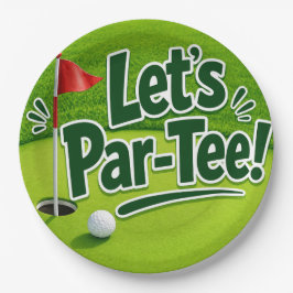 Golf Let’s Par tee with golf flag on green white  Pappteller