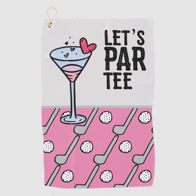 Golf Let's Par T-Shirt mit Wein auf rosa Golfhandtuch (Vorderseite)