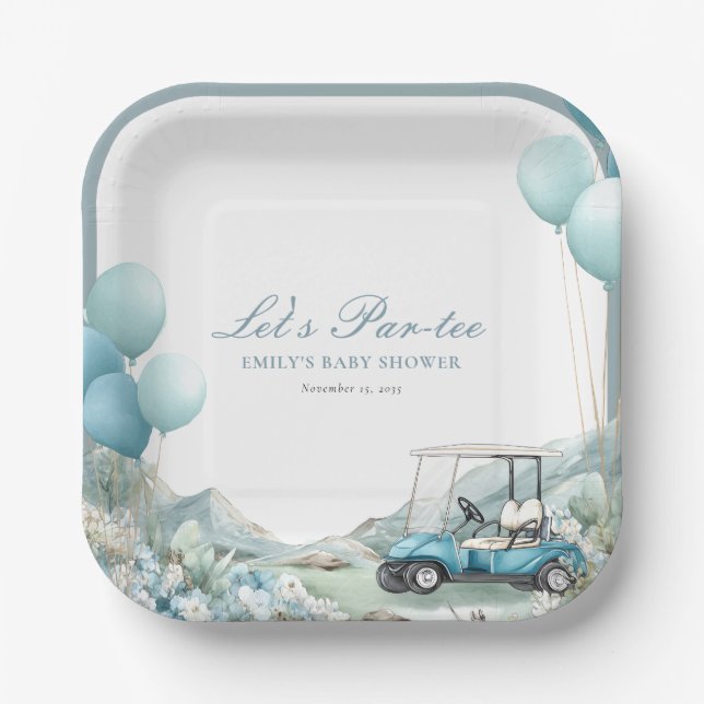 Golf Let's Par-tee Blaues Babyshower Pappteller (Vorderseite)