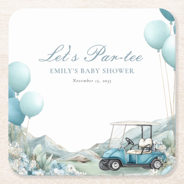 Golf Let's Par-tee Blaues Babyshower Rechteckiger Pappuntersetzer (Vorderseite)