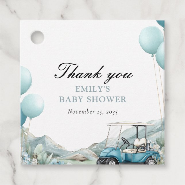 Golf Let's Par-tee Blue Baby Shower Geschenkanhänger (Vorderseite)