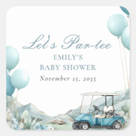 Golf Let's Par-tee Blue Baby Shower Quadratischer Aufkleber