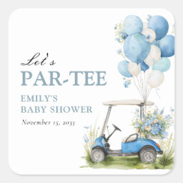 Golf Let's Par-tee Boy Baby Shower Quadratischer Aufkleber