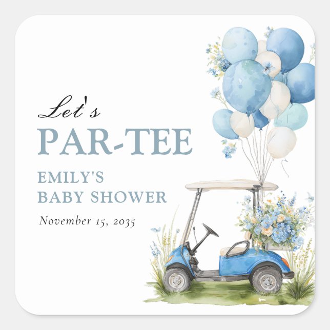 Golf Let's Par-tee Boy Baby Shower Quadratischer Aufkleber (Vorderseite)