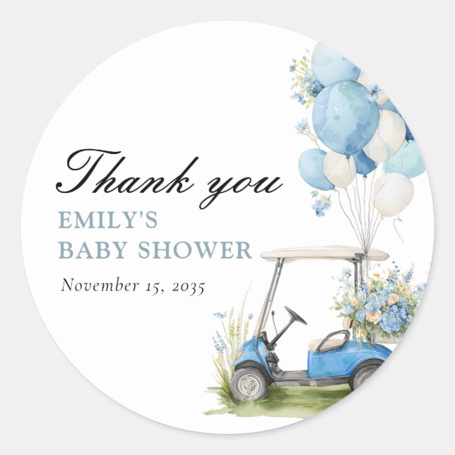 Golf Let's Par-tee Boy Baby Shower Runder Aufkleber (Vorderseite)