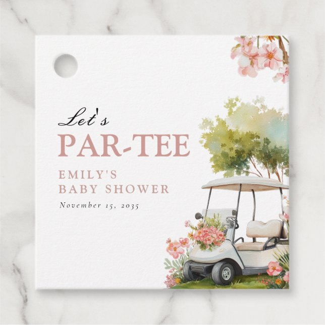 Golf Let's Par-tee Girl Baby Shower Geschenkanhänger (Vorderseite)