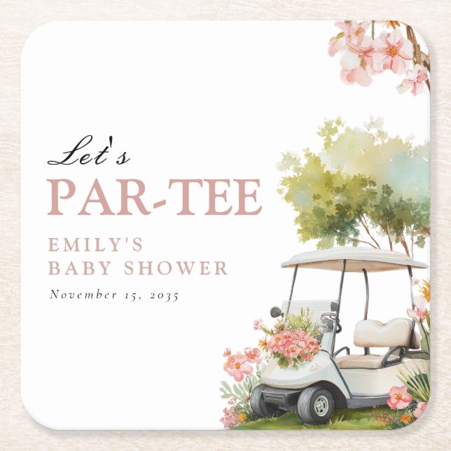 Golf Let's Par-tee Girl Baby Shower Rechteckiger Pappuntersetzer (Vorderseite)