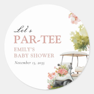 Golf Let's Par-tee Girl Baby Shower Runder Aufkleber