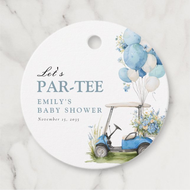 Golf Let's Par-tee Jungen-Baby-Party Geschenkanhänger (Vorderseite)