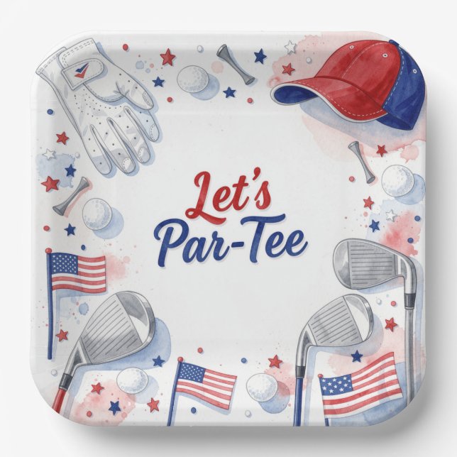 Golf Let's Par Tee mit amerikanischem Thema Pappteller (Vorderseite)