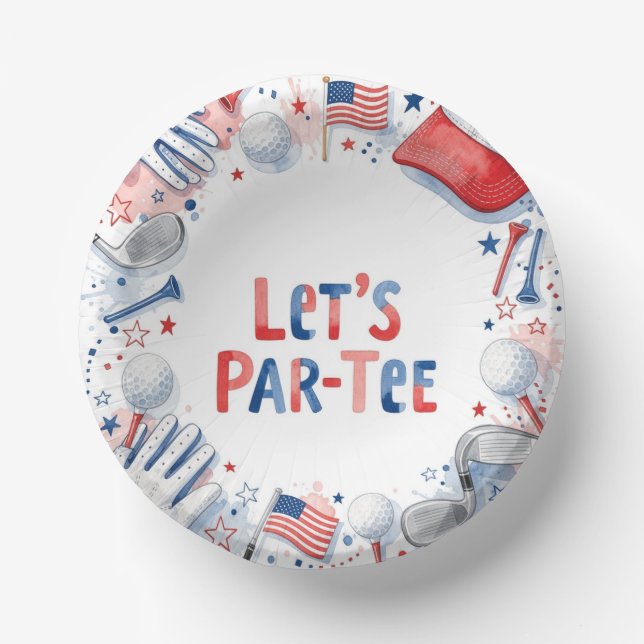 Golf Let's Par Tee mit amerikanischem Thema Pappteller (Vorderseite)