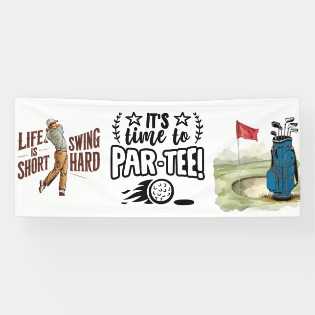 Golf Let's Par Tee mit Golf Flagge auf grünem Weiß Banner (Horizontal)