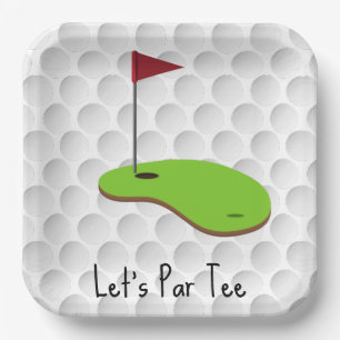 Golf Let's Par Tee mit Golf Flagge auf grünem Weiß Pappteller
