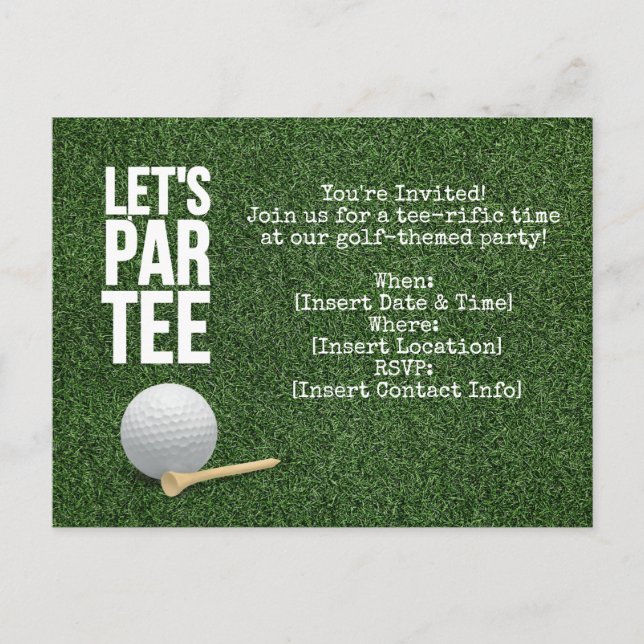 Golf Let's Par tee Party Einladung mit Golfball (Vorderseite)