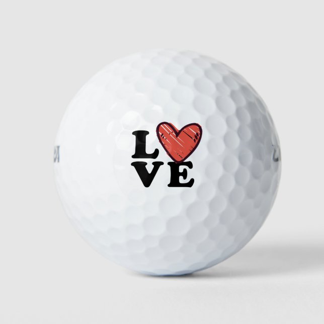 Golf Liebe mit rotem Herzen für Golfer auf Valenti Golfball (Vorderseite)