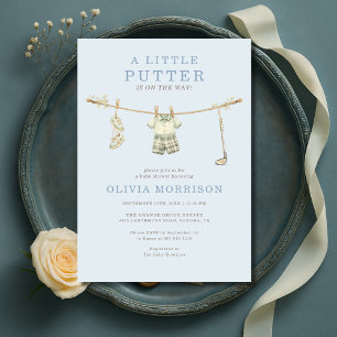 Golf Little Putter Dusty Blue Junge Baby Shower Einladung
