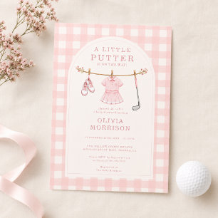 Golf Little Putter Rosa Gingham Baby Shower Einladung