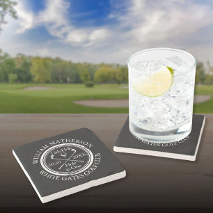 Golf-Loch-in-Eins personalisiert in Schwarz-Weiß Steinuntersetzer