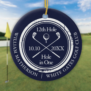 Golf-Loch-in-Eins Retro-Navyblau Personalisiert Keramik Ornament