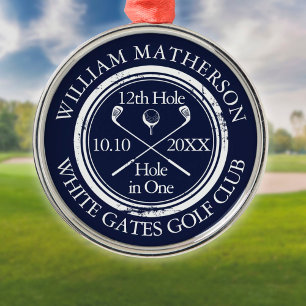 Golf-Loch in One Navy Blau Personalisiert Ornament Aus Metall
