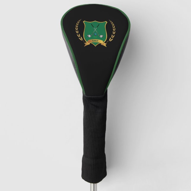 Golf-Logo mit Golfklubs auf schwarz Golf Headcover (Vorderseite)