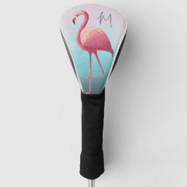 Golf Lover Flamingo Pink Blue Elegante Monogram Golf Headcover