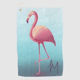Golf Lover Flamingo Pink Blue Elegante Monogram Golfhandtuch