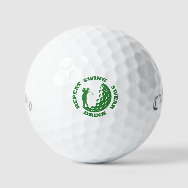 Golf Lover Geschenk Swing Swear Drink Wiederholung Golfball (Vorderseite)