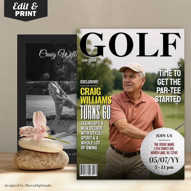 Golf Magazine Birthday Einladung, Spaß Golf Einlad Einladung (Golf Magazine Birthday Invite, Fun Golf Invitation)