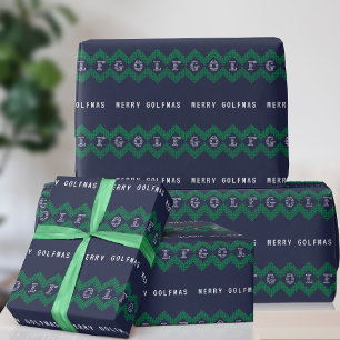 Golf Merry Golfmas Blue und Green Wrapping Paper Geschenkpapier